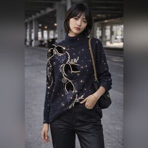 Vintage!! I.B.Diffusion | 1980s Black Beaded Sweater w/ Grapevine Design, Size M